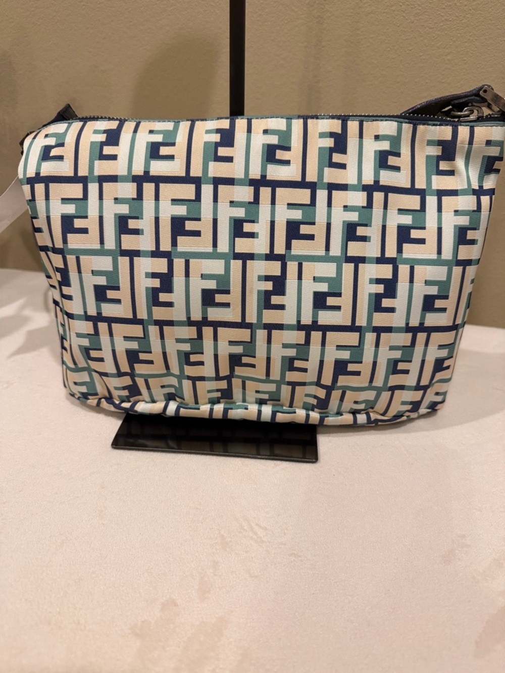 Fendi Teal-White FF Logo Crossbody Bag with Black Strap - Picture 3 of 8